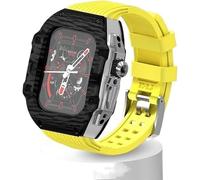 GANYUU Ultra - Correa de reloj de goma de flúor de 49 mm + caja de fibra de carbono, kit de modificación de fibra de carbono, para Apple Watch 8, 7, 6, 5, 4, SE, de 45 mm, 44 mm, correa de repuesto