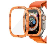 GANYUU Vidrio templado para Apple Watch Ultra 2 49mm Protector de pantalla marco de Metal antiarañazos para IWatch Series Ultra 49mm Accesorios(Orange)