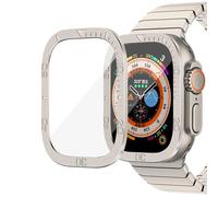 GANYUU Vidrio templado para Apple Watch Ultra 2 49mm Protector de pantalla marco de Metal antiarañazos para IWatch Series Ultra 49mm Accesorios(Titanium color)