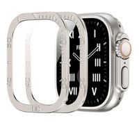 GANYUU Vidrio templado para Apple Watch Ultra 2 49mm Protector de pantalla marco de Metal antiarañazos para IWatch Series Ultra 49mm Accesorios(Black)