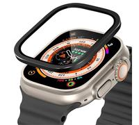 GANYUU Vidrio templado para Apple Watch Ultra 49mm marco de Metal de titanio película antiarañazos para accesorios protectores de pantalla Serie Ultra 2(Black 2)
