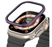 GANYUU Vidrio templado para Apple Watch Ultra 49mm marco de Metal de titanio película antiarañazos para accesorios protectores de pantalla Serie Ultra 2(Purple 6)