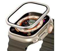 GANYUU Vidrio templado para Apple Watch Ultra 49mm marco de Metal de titanio película antiarañazos para accesorios protectores de pantalla Serie Ultra 2(Silver 1)