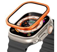 GANYUU Vidrio templado para Apple Watch Ultra 49mm marco de Metal de titanio película antiarañazos para accesorios protectores de pantalla Serie Ultra 2(Orange 5)