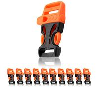 Ganzoo 10 Cierres Tipo Clip 19,05 mm de liberación rápida con Silbato Integrado y eslabón, Conector de plástico para Pulsera de Paracord, Cuerda y cinturón, Medidas 54 x 33 mm, Talla L, Negro Naranja