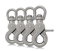 Ganzoo 4 mosquetones de Tijera con Cabeza giratoria y articulación soldada, Cierre rápido Redondo para Correas y Tiradores, Acero aleado Resistente al Clima, 61 mm, Plata Mate, 32 g