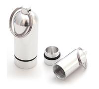 Ganzoo contenedor tipo cápsula para pastillas con llavero, aluminio anodizado, tapa roscada con junta de goma para cierre estanco, 55 mm altura, Ø 20 mm ext Ø 17 mm int, 2 uds plateado