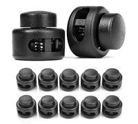 Ganzoo fijador de cordón con pulsador y 2 Orificios 4 mm, Set 10 Piezas, plástico Negro, Abrazadera Redonda para Cordones y Cuerdas en Sudadera, pantalón Deportivo, Mochila y Equipo Outdoor