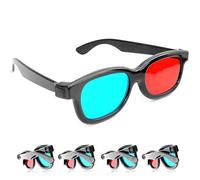 Ganzoo Gafas 3D anaglifo Rojo/Cian, Set 4 Piezas, Montura de plástico Negra con bisagra y Patillas Plegables, filtros Rojo Cian para imágenes y vídeos anaglifos en TV/PC, Medidas 15 cm, 21 g