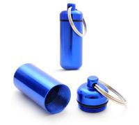 Ganzoo juego de 2 cápsulas de almacenaje, aluminio azul con anilla para llaves, tapa de rosca y junta de goma, dimensiones 45mm alto, 17mm diámetro exterior, 15mm interior, 10g por cápsula