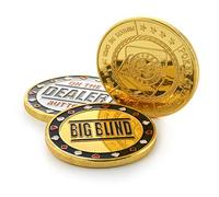 Ganzoo Juego de 3 Monedas para Poker en Estuche, Dealer Button Small Blind Big Blind, Metal Macizo con Relieve 3D en ambas Caras y Detalles, Bordes estriados para Agarre Firme, 40 mm, Espesor 3,1 mm