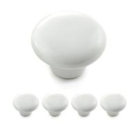 Ganzoo juego de 4 pomos para cajones y armarios, porcelana/cerámica blanca, redondos Ø32 mm, profundidad 23 mm, acabado brillante, estilo casa de campo vintage shabby chic, montaje a tornillo