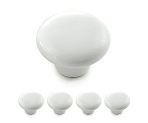 Ganzoo juego de 4 pomos para cajones y armarios, porcelana/cerámica blanca, redondos Ø32 mm, profundidad 23 mm, acabado brillante, estilo casa de campo vintage shabby chic, montaje a tornillo