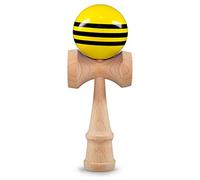 Ganzoo Kendama de Madera de Haya, Estilo japonés Tradicional, Juego de Habilidad con 3 cazoletas (Laterales e Inferior), pincho, Bola Perforada y cordón de Nailon, Amarillo Negro + Natural
