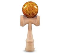 Ganzoo Kendama de Madera de Haya Modelo Yellow Flash, diseño Amarillo y Madera Natural, 16 cm de Altura, Bola 6 cm, Juguete de destreza con 3 Tazas y Cordel
