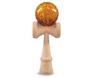 Ganzoo Kendama de Madera de Haya Modelo Yellow Flash, diseño Amarillo y Madera Natural, 16 cm de Altura, Bola 6 cm, Juguete de destreza con 3 Tazas y Cordel