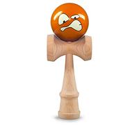 Ganzoo Kendama japonés Tradicional de Haya, Bola Perforada Aprox. 6 cm con Cuerda de Nylon, 3 Tazas de Captura en el Cuerpo, Acabado Lacado, Juguete de destreza con Cara Angry, Azul y Negro