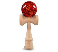Ganzoo kendama japonés tradicional en haya, modelo Red Flash, bola roja con cuerda, copas de captura grande y pequeña, base y punta para spike, para practicar trucos, coordinación, equilibrio, 1 pieza