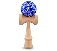 Ganzoo Kendama Tradicional japonés de Madera de Haya, diseño Azul Flash + Madera, Bola con Cuerda de Nylon y 3 Tazas, 16 cm de Alto, Bola 6 cm, Peso Total 144 g