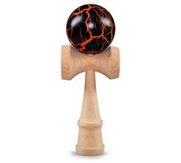 Ganzoo Kendama Tradicional japonés en Haya, Bilboquet de Habilidad con Bola 6 cm y Cuerda de Nylon, 3 Copas integradas y Copa Inferior, 16 cm Alto, 144 g, Negro Flash + Madera, Piezas equilibradas