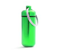 Ganzoo llavero pastillero mini tipo cápsula en aluminio anodizado verde, impermeable con tapa roscada y junta, 45 mm de alto, diám. exterior 17 mm interior 15 mm, anilla 25 mm, para kleinteile y nota