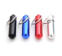Ganzoo minicápsulas impermeables para llavero, aluminio con cierre roscado y junta de goma, para llevar pastillas y pequeños repuestos, 48 mm alto 11 mm interior, pack 4 colores plata negro rojo azul
