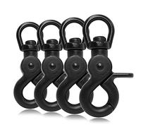 Ganzoo mosquetón de Tijera con articulación giratoria 360 Grados, Acero aleado, Negro Mate, Juego 4, 61 mm, Conector para Paracord 550, Llaves, Correas de Mascotas, Bolso y equitación