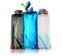 Ganzoo pack 3 botellas plegables de silicona 700 ml sin BPA, bolsa de agua reutilizable para mochila, mosqueton en tapa, cierre roscado hermetico y boquilla abatible, viajes y deporte