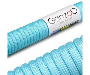 Ganzoo Paracord 550 4 mm 30 m, Cuerda Tipo 3 con 7 hebras internas, Funda poliéster/Nylon Resistente al desgarro, para Correas, Collares de Perro, llaveros y Pulseras, Trekking y Acampada, Azul Cielo