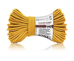 Ganzoo Paracord 550 4 mm en Color Amarillo Goldenrod, Cuerda híbrida Nailon/poliéster 30 m, 250 kg Carga de Rotura, 32 hebras, 7 Hilos internos, Multiusos para Camping, Perro y Pulseras