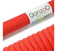 Ganzoo Paracord 550 Tipo 3, 4 mm x 15 m, Rojo, 7 hebras Interiores, Funda poliéster/Nylon con núcleo, cordón para Atado y Trenzado, Nudos y proyectos DIY