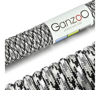 Ganzoo Paracord 550 Tipo 3, Cuerda 4 mm 30 m, Funda poliéster/Nylon con 7 Hilos Interiores, Carga Rotura 250 kg 550 lbs, Negro/Blanco, Trekking y Acampada Multiusos