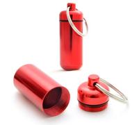 Ganzoo pastillero de aluminio estilo llavero, set de 2 color rojo, tapa con rosca y junta de goma para cierre estanco frente a humedad, 45 mm de altura, 17 mm exterior 15 mm interior, anilla 25 mm