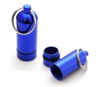 Ganzoo porta pastillas en cápsula estanca, set 2 llaveros impermeables de aluminio anodizado azul, cierre a rosca con junta de goma, 55 mm alto, para botiquín de bolsillo, viaje, trekking y deporte