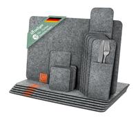 Ganzoo salvamanteles de Fieltro para Mesa, Juego 18 Piezas Dunkelgrau para 6: 6 manteles 44x30 cm, 6 Posavasos y 6 Porta Cubiertos Tipo Funda, 5 mm, Lavables, protección Frente a Calor y arañazos