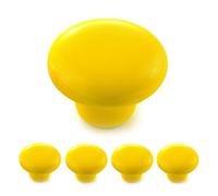Ganzoo set 4 pomos para muebles en porcelana/cerámica amarilla, tiradores para cajón y armario, diseño vintage shabby chic tipo casa de campo, superficie brillante, Ø32mm, fondo 23mm, frentes 18mm