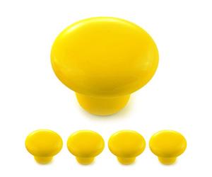 Ganzoo set 4 pomos para muebles en porcelana/cerámica amarilla, tiradores para cajón y armario, diseño vintage shabby chic tipo casa de campo, superficie brillante, Ø32mm, fondo 23mm, frentes 18mm