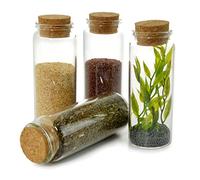 Ganzoo Set de 4 botellas pequeñas de cristal real 150 ml con corchos, mini frascos estilo botica tipo spund para decoración, manualidades y orden, ideal para especias, semillas y piezas pequeñas