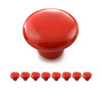 Ganzoo set de 8 tiradores tipo pomo para muebles en porcelana y cerámica roja, para armarios, cómodas y cajones, superficie brillante, estilo vintage shabby chic rústico, medidas Ø32mm y fondo 23mm
