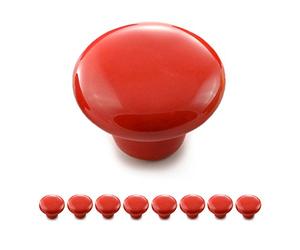Ganzoo set de 8 tiradores tipo pomo para muebles en porcelana y cerámica roja, para armarios, cómodas y cajones, superficie brillante, estilo vintage shabby chic rústico, medidas Ø32mm y fondo 23mm