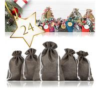 Ganzoo set de saquitos de yute 24 ud, 100% yute marron oscuro, 17,5 x 12,5 cm, cordon para cierre rapido, lavado delicado, uso repetido, para calendario de Adviento, bodas, bautizos, comunion y DIY