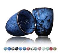 Ganzoo taza de café de cerámica sin asa 200 ml, set 2 unidades, cobalto, patrón moderno único hecho a mano, para té, cappuccino, espresso y cacao, pared 7 mm, 65 mm, 92 mm, 235 g lavavajillas