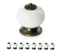 Ganzoo tiradores y pomos para muebles de porcelana/ceramica blancos, set de 8, redondos Ø 32 mm, fondo 23 mm, acabado brillo, estilo vintage shabby casa de campo, para cajon y armario