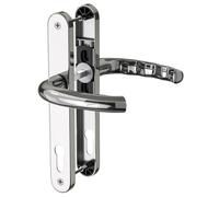 GANZTECH 1 juego de manija de puerta de acero inoxidable UPVC 304 cromado, PZ de 92 mm (centros), placa posterior de 243 mm, tornillo a tornillo de 210 mm, manija de puerta de PVC de repuesto cromado