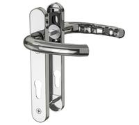 GANZTECH 1 juego de manija de puerta de acero inoxidable UPVC 304 cromado, PZ de 92 mm (centros), placa posterior de 212 mm, tornillo a tornillo de 122 mm, manija de puerta de PVC de repuesto cromado