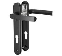 GANZTECH 1 juego de manija de puerta de aluminio UPVC negro, PZ de 92 mm (centros), placa posterior de 212 mm, tornillo a tornillo de 122 mm, manija de puerta de PVC de repuesto negro