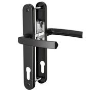 GANZTECH 1 juego de manija de puerta de aluminio UPVC negro, PZ de 92 mm (centros), placa posterior de 243 mm, tornillo a tornillo de 210 mm, manija de puerta de PVC de repuesto negro
