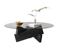 GAOAZHEN Mesa de Centro de Madera, Redonda de Vidrio, con veta rústica de Madera, Circular, Transparente, para Sala de Estar, hogar, Espacio pequeño, 80 cm