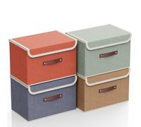 gaobaidu Juego de 4 cajas de almacenamiento plegables de tela con tapa y asas, organizador plegable para armario y cesta para ropa, juguetes, libros, fotos | 38x25x25 cm (Amarillo claro)