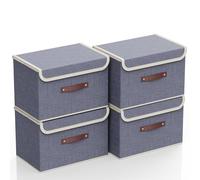 gaobaidu Juego de 4 cajas de almacenamiento plegables de tela con tapa y asas, organizador plegable para armario y cesta para ropa, juguetes, libros, fotos | 38x25x25 cm (Gris)